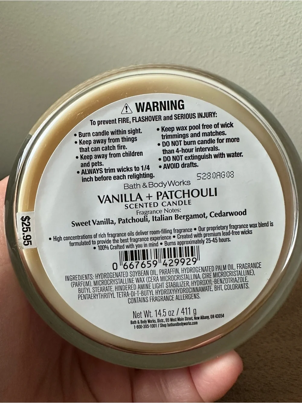 NEW Bath & Body Works Vanilla + Patchouli 3 -Wick Candle NEW